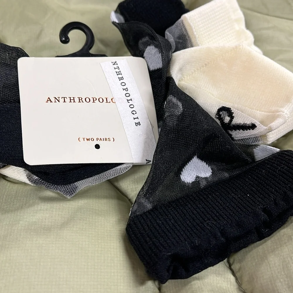 Anthropologie 2 Pack Heart and Bow Patterned Socks Set